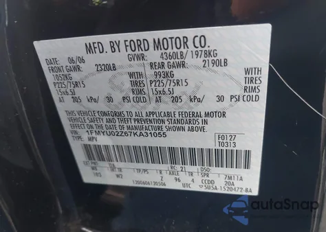 2007 Ford Escape Xls/Xls Manual из США, поврежденный, VIN 1FMYU02Z67KA31055